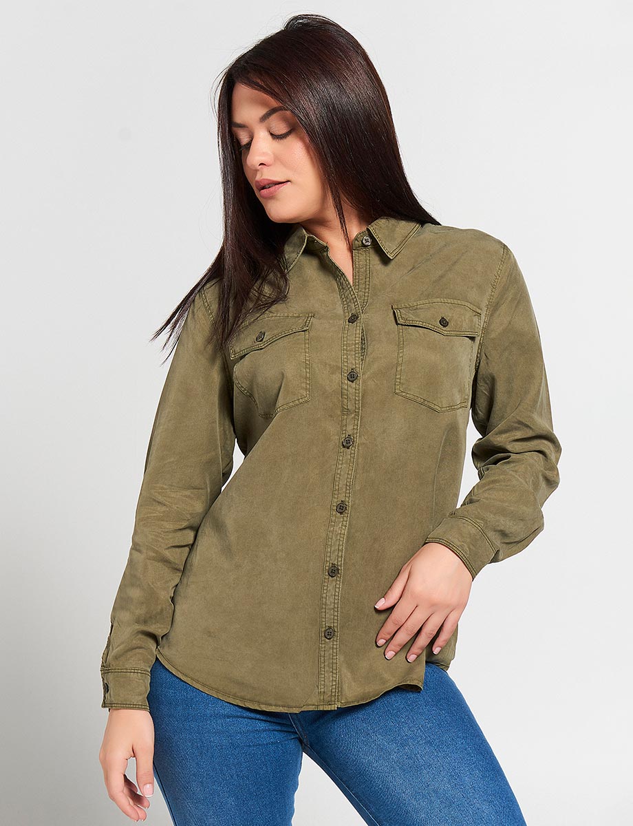 Blusa Camisera Unicolor Manga Larga