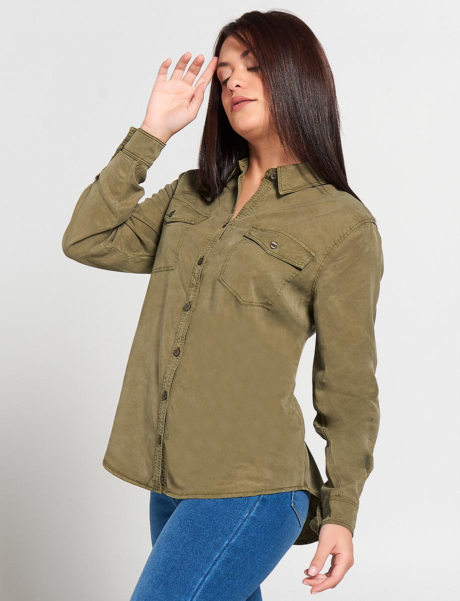 Blusa Camisera Unicolor Manga Larga