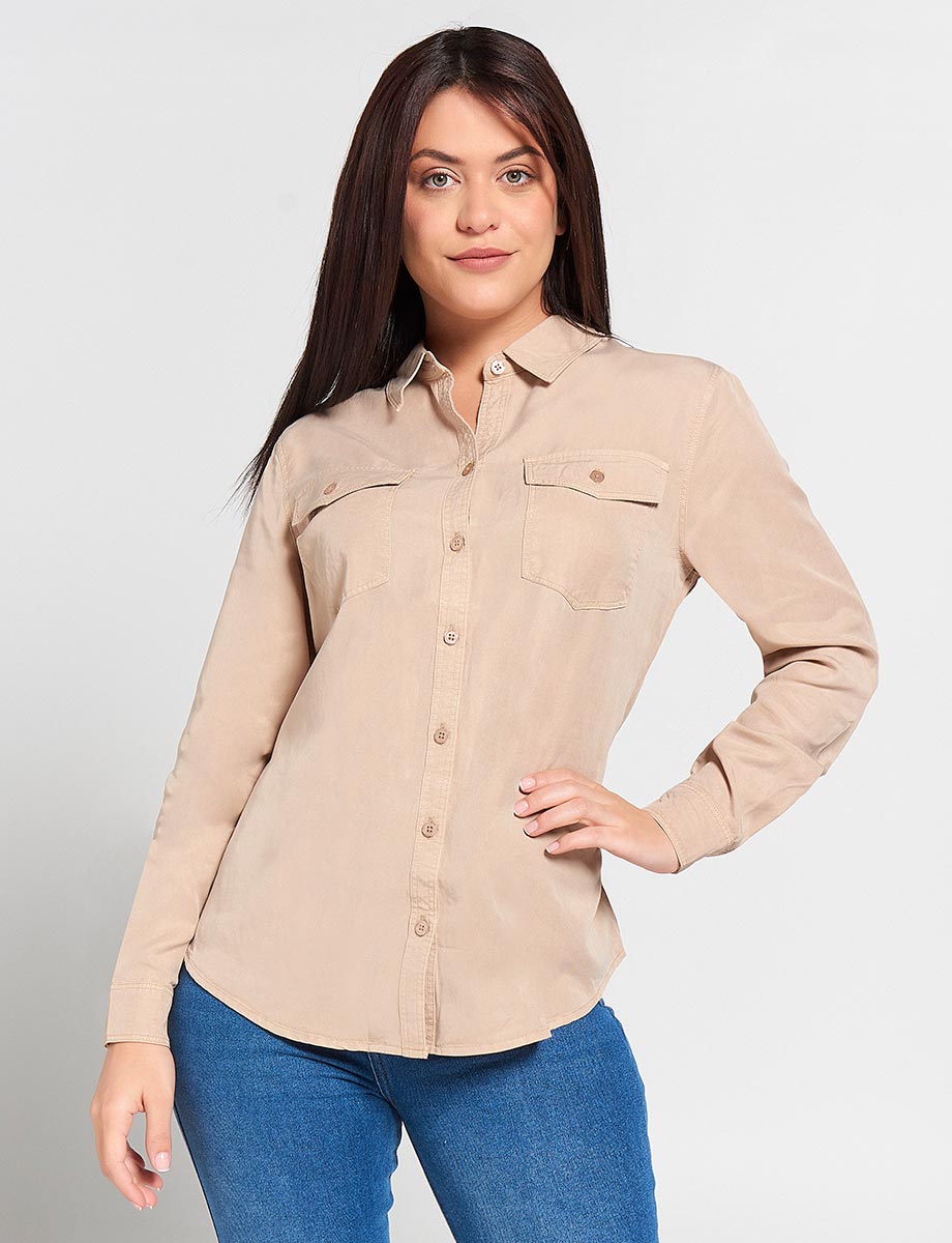 Blusa Camisera Unicolor Manga Larga