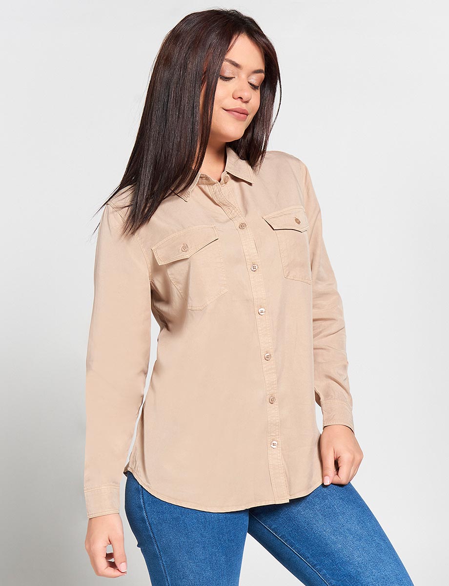 Blusa Camisera Unicolor Manga Larga